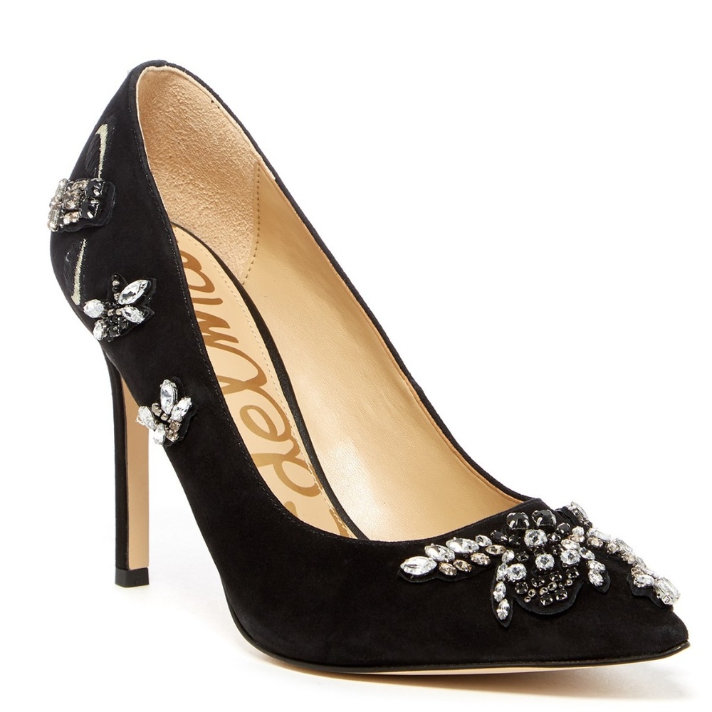 Sam Edelman NEW Stiletto Heel Dress Pumps Jewel Embellished Gem Suede Leather